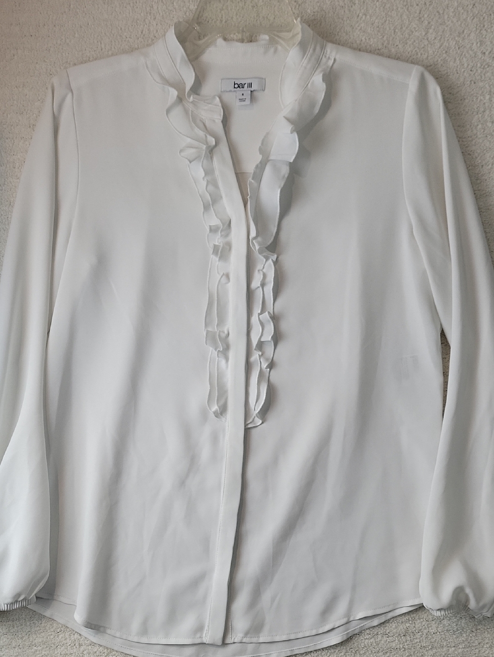 bar III ruffled white button front blouse
